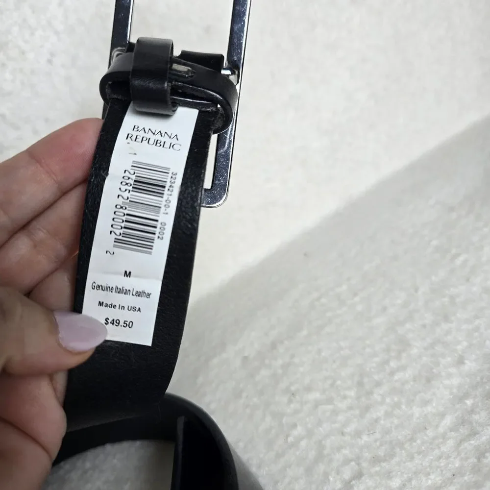 Banana Republic Black Leather Belt Mens Medium Silver Buckle